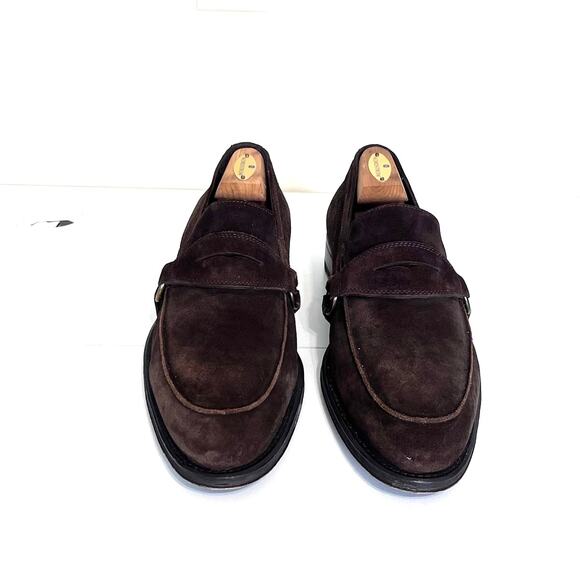 Donald J Pliner Cutter Mens Penny Loafers Size 11M Chocolate Brown Suede Slip On - Picture 2 of 12